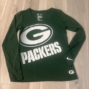 Women’s Green Nike Green Bay Packers Long Sleeve V neck T shirt Sz Small